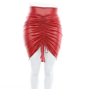 USA High Waist Drawstring Leather Women Skirt Beautiful style Red color XL,2X,3X